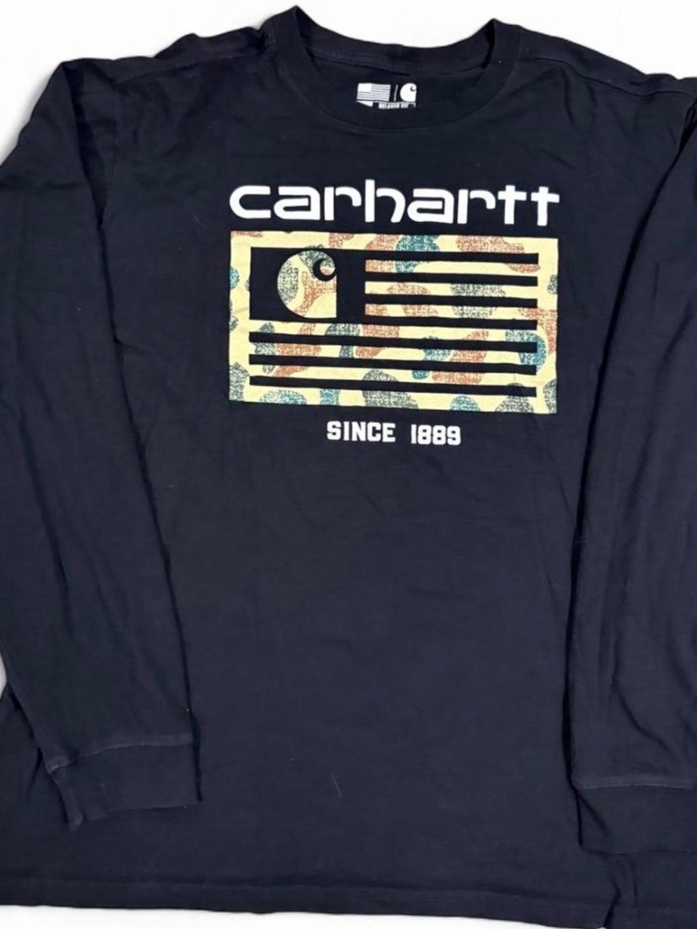 Carhartt Long Sleeve Shirt Men's XL Black Made in USA Flag Graphic